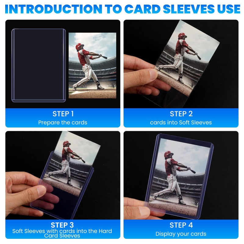 ZENOWICK 800 Packs Card Sleeves Top Loads for Cards 3"" x 4"" Baseball Card Protectors Trading Cards Sleeve Hard Plastic Fit for Baseball  Football Cards (400 Hard Sleeves + 400 Soft Sleeve) - Image 5